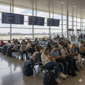 People waiting in an airport